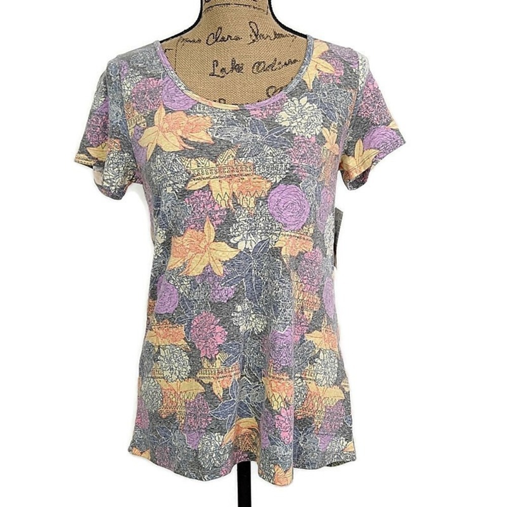 NWT LulaRoe Womens sz XXS Classic T Shirt Yellow Floral Scoop Neck Short Sleeve
